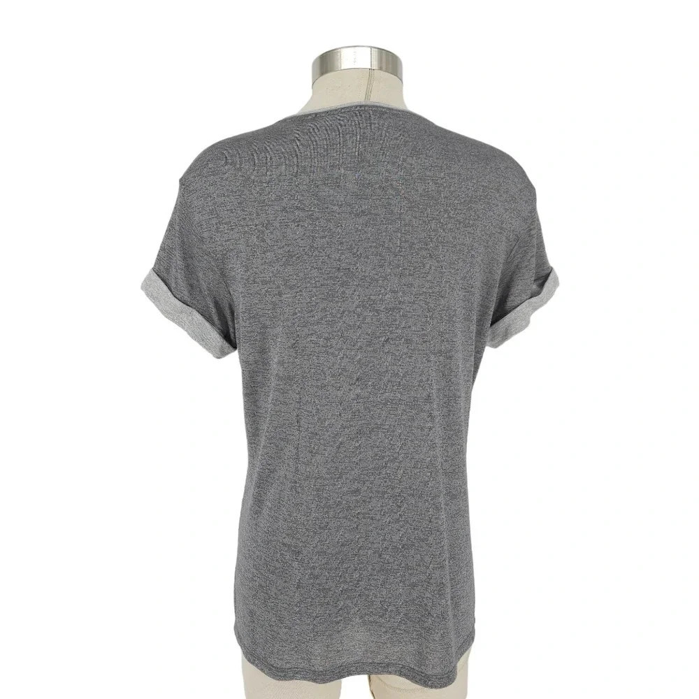 Vince Tee Shirt Gray Rolled Cuffed Short Sleeve Lightweight Top - Picture 3 of 4